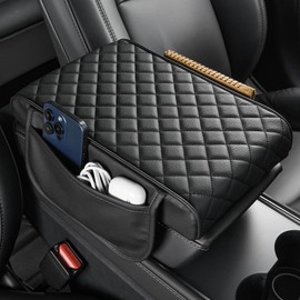 JOYTUTUS Center Console Cover for SUV Sedan, Thick Arm Rest Pad with Storage Bag Leather Middle Console Protector, ‎12.6" x 7.8" x 2.16"