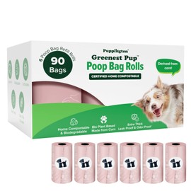 Puppington Certified Home Compostable Poop Bags -ASTM D6400 Compliant- 90 Extra Thick Bags - Plant Based- Pairs with Puppington 3-in-1 Bag & Fits all Standard Poop Bag Dispensers (Blush Pink)