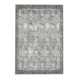 Woodbruy Washable Rugs 5x7 Rugs - Grey Area Rug for Bedroom Soft Vintage Carpet Floral Rugs for Living Room with Non Slip Backing Dining Room Decor Floor Decoration Mat Distressed Gray