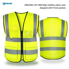 ANDANDA High Visibility Reflective Vest with with 2 Functional Pockets&Multi-scene Use Reflective Vest, Fluorescent yellow, M(1 pack)