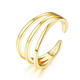 Morfetto 14K Gold Filled Toe Rings for Women Adjustable Open Small Rings Giant Band CZ Three Row Gold Toe Rings Foot Jewellery, Brass
