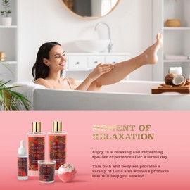 spa kit Gifts for Her Mother's Day Bath Spa Gift Set Red Rose & Tulip Spa Basket Kits for Women, Contains Body Oil, Body Lotion, Salt, self care baskets for women gift Mother's Day Gift for Mom