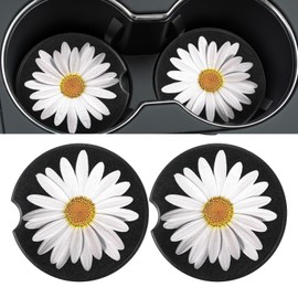 4Pcs Daisy Car Coasters for Cup Holders, Universal Non-Slip Absorbent Cup Holders, Cute Ceramic Drink Cup Car Holder Coasters, Car Interior Accessories for Women Men
