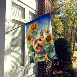 Caroline's Treasures DAC6165CHF Silky Terrier in Sunflowers House Flag Large Porch Sleeve Pole Decorative Outside Yard Banner Artwork Wall Hanging, Polyester, House Size, Multicolor