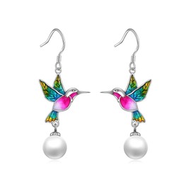 Women's Dragon / Hummingbird Earrings 925 Sterling Silver Vintage Oxidised Dragon Pearl/Moonstone/Turquoise Drop Earrings Jewellery Mother's Day Gifts for Girls, Sterling Silver, Pearl