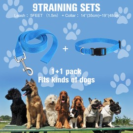 9 Sets Nylon Dog Collar and Leash Set Adjustable Nylon Collars with Safety Buckles Assorted Colors 5 Feet Dog Leashes Nylon PET Collars for Small Medium Pets Dogs