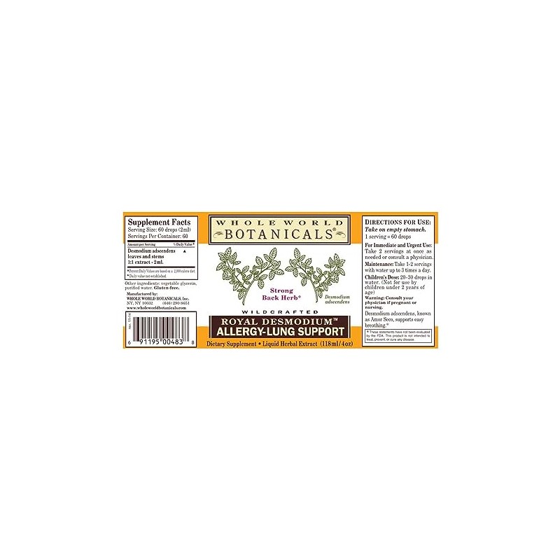 Whole World Botanicals Royal Desmodium Allergy Lung Support -- 4