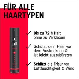 Schwarzkopf Taft Haarlack Power (250 ml), Haltegrad 5 Haarstyling, Haarspray für alle Haartypen, bis zu 72 Stunden starker Halt, vegane Formel*