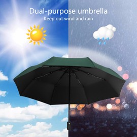 EEPLUYTY Umbrellas, Automatic Umbrella, Pocket Umbrella, Open-Close with 8 Ribs, Umbrella Stormproof, Umbrella with UV Protection, Lightweight and Strong, dark green