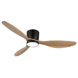 reiga 52" Natural Wood Ceiling Fan with Light and Remote, 3 Blade Flush Mount Low Profile Ceiling Fan for Bedrooom Living Room, Quiet DC Motor