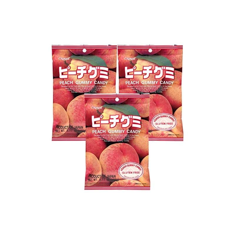 Kasugai Peach Gummy Candy 3.77oz (3 Pack)