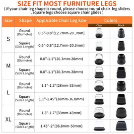 24 PCS Extra Large Chair Leg Sliders for Carpet, Chair Glides Carpet, Teflon Furniture Pads, Bar Stool Chair Leg Protectors Caps for Carpet, Table Chair Leg Cups Covers (Fit: 1.3" - 1.7", Clear)