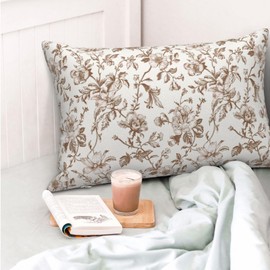 JEFERSO Brown Floral Pillow Covers 12x20 Set of 2 Brown and Cream Chinoiserie Floral Decorative Throw Pillows Vintage Rustic Toile Flower Pillowcase Outdoor Decor Linen Cushion Covers for Couch Sofa