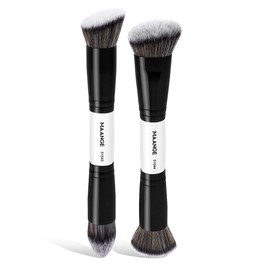 MAANGE 2 Brochas de Maquillaje de Doble Punta con Caja Brochas para Maquillaje Premium(Plana/Acodada/Redonda Acodada/Cónica) para Base Polvos Viajes y Uso Diario