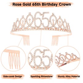 65th Birthday Sash and Crown for Women Rose Gold 65th Birthday Tiara and Sash Set Gifts for Her 65 & Fabulous Sash Birthday Decorations Happy Birthday Crown and Sash Accessories Birthday Gift
