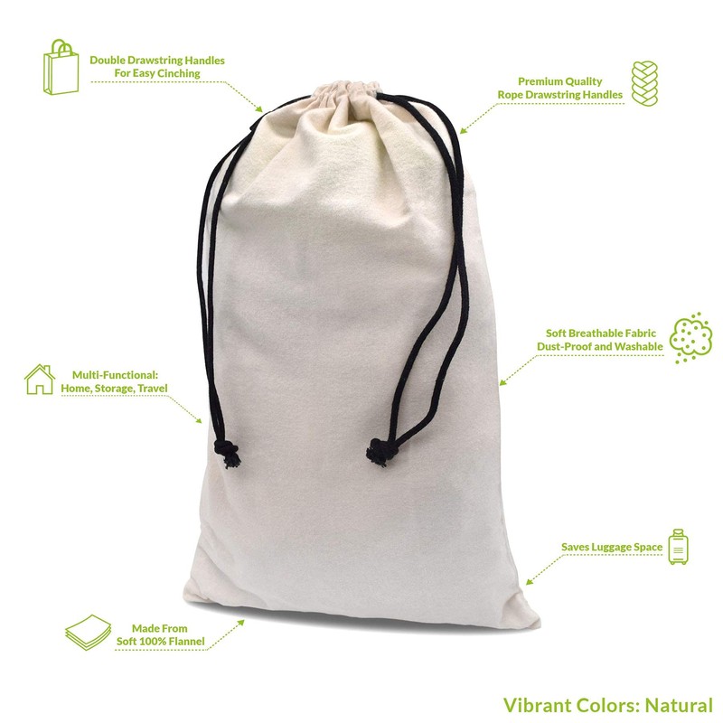 ZENPAC Cowboy Boot Bag, Beige Duster Flannel Pouch with Drawstring