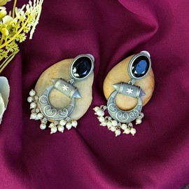 Efulgenz Indian Earrings for Women Earrings Set Black Faux Pearl Crystal Oval Shape Chandbali Dangle Earrings Bohemian Statement Earrings Jewelry Set for Women, Copper, No Gemstone