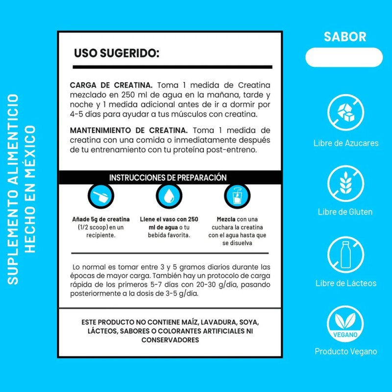 Creatina Monohidratada D-MON Polvo Sabor Manzana 1kg Sin Gluten