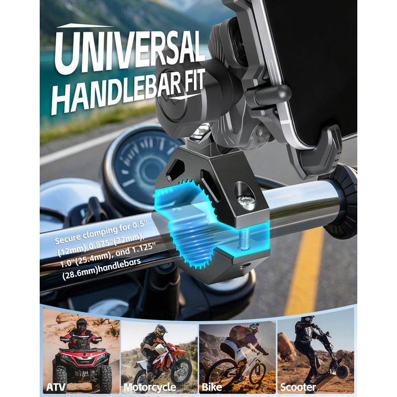 ZHILXN Anti-Theft Motorcycle Phone Mount with Vibration Dampener for ATV