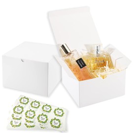 Frantis White Gift Boxes 20 Pack 6x6x4 inch Small Gift Boxes with Lids for Party Gift Boxes, Ornament Boxes, Christmas Gift Boxes, Wedding Boxes Easy to Assemble Gift Box with 24 Thank You Stickers
