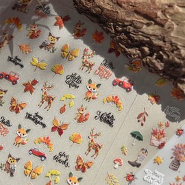 Fall Nail Sticker 5D Embossed Autumn Nail Decals Maple Leaf Design Butterfly Nail Art Sticker Cute Nails Art Decals Plants Animals Nails Supplies for Women Holiday DIY Manicure 1 Sheet