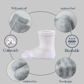 JORMATT Baby Toddler Socks Little Girls Boys Infant Ankle Socks Cotton Anti Slip Kids Newborn Crew Socks With Grips 6 Pairs, 2t-4t