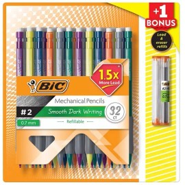 BIC Matic Grip Mechanical Pencil 32 Ct 0.7mm #2 Assorted Colors + Lead & Eraser