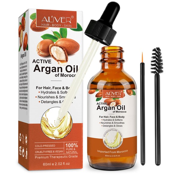 Argan Oil, 100% Pure Moroccan Argan Oil for Hair, Treatment for Damaged Hair and Dry Skin, Cold Pressed Oil for Hair, Beard, Nails and Skin