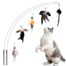 Yauende Cat Feather Toys, Indoor Cat Interactive Toys, 2 PCS Flexible Wire and 5 PCS Cat Feather Toys, for Bored Indoor Cats, Indoor Cat Chase Toys