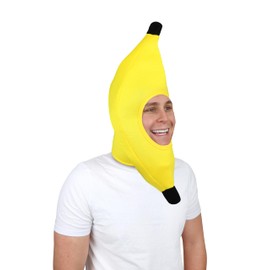 HENBRANDT Single Adult Banana Head Novelty Hat 54cm Funny Yellow Banana Hat Festival Plush Fruit Headgear Photo Prop Cosplay Headwear Unisex Fancy Dress Costume Accessory for Men and Women