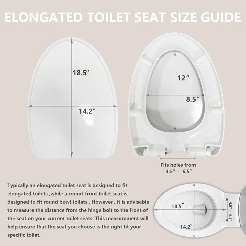 Premium Heavy-Duty Elongated (Oval) Toilet Seat (Oblong 18.5″), Soft Close
