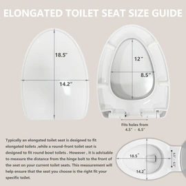 Premium Heavy-Duty Elongated (Oval) Toilet Seat (Oblong 18.5″), Soft Close & Silent, Metal Hinges, Quick-Attach Installation, Durable, Easy-Clean, White