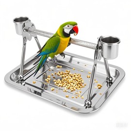 Bird Perch Stand, Stainless Steel Bird Perch Stand Parrot Perch Stand Fork Toys Hanging Multi-Branch Rope Perch Platform Hammock Swing Toy Cage Accessories
