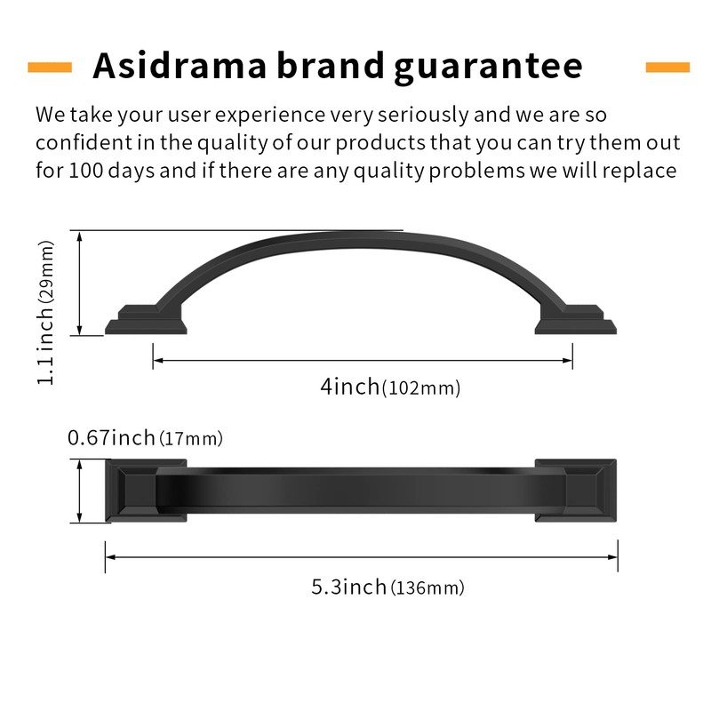 Asidrama 10 Pack 4 Inch(102mm) Matte Black Kitchen Cabinet Handles,