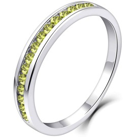 YL Women's Eternity Ring 925 Sterling Silver Cut August Birthstone peridot green cubic zirconia Anniversary Engagement Ring(Size P)