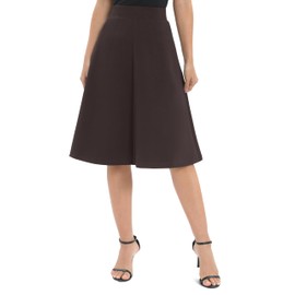 Urban CoCo Women's A-Line Elastic High Waist Flare Work Midi Knee Length Stretchy Skirt(S, Brown)