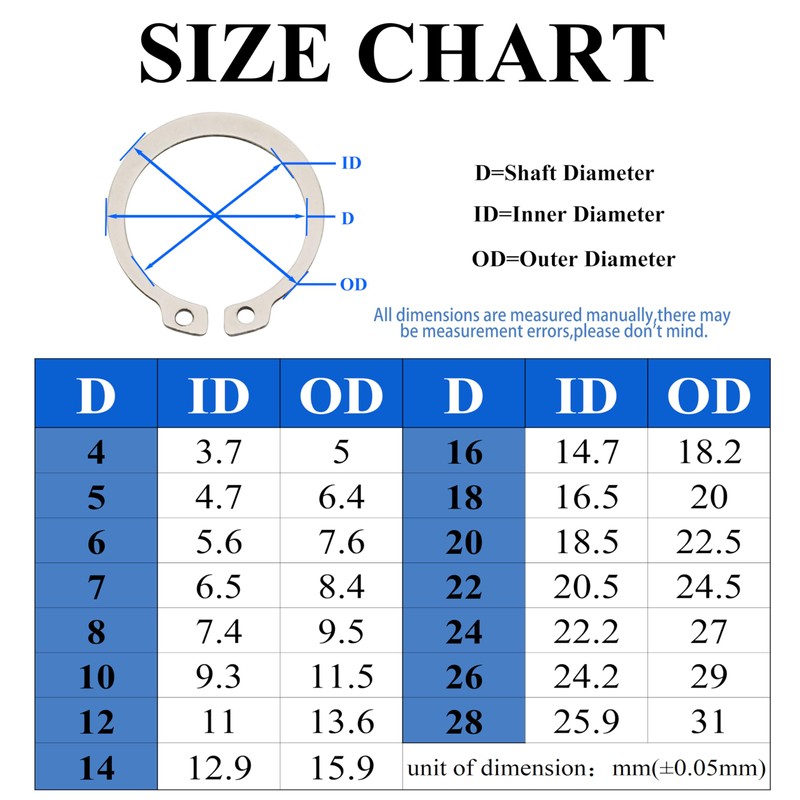 Didamx 325Pcs 304 Stainless Steel External C-Clips Shaft Circlip Retaining