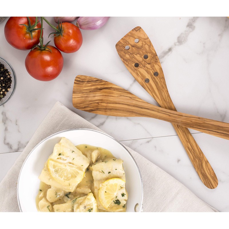 Eddingtons Italian Olive Wood Pierced Spatula, 12-Inch