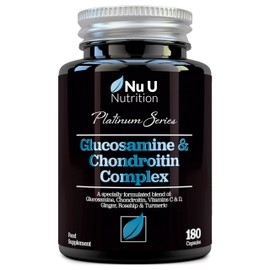 Nu U Nutrition Glucosamine and Chondroitin High Strength Complex - 180 Capsules - with Turmeric, Ginger, Rosehip, Vitamin C & D - Joint Care Supplements for Women & Men - Made in The UK - Nu U Nutrition