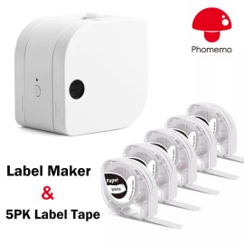 Phomemo P12 Bluetooth Printer Thermal Transfer Label Maker Sticker Machine - 5PK Black on Colors Plastic Label