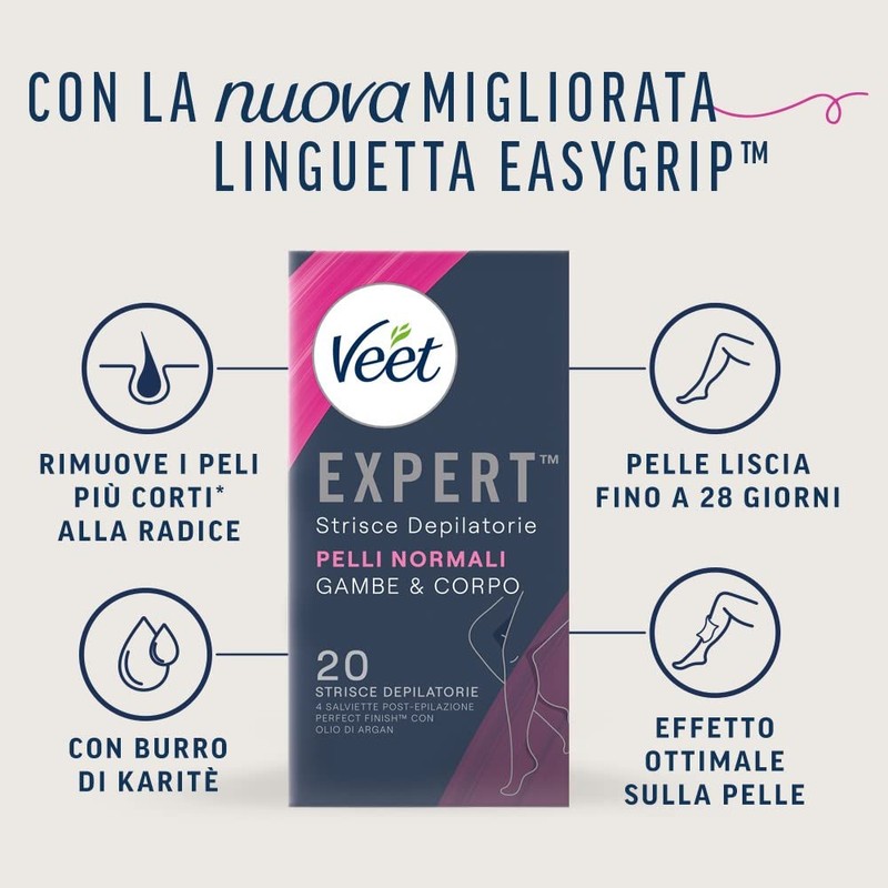 Veet Expert Strisce Corpo e Gambe Pelli Normali, 10x2 strisce
