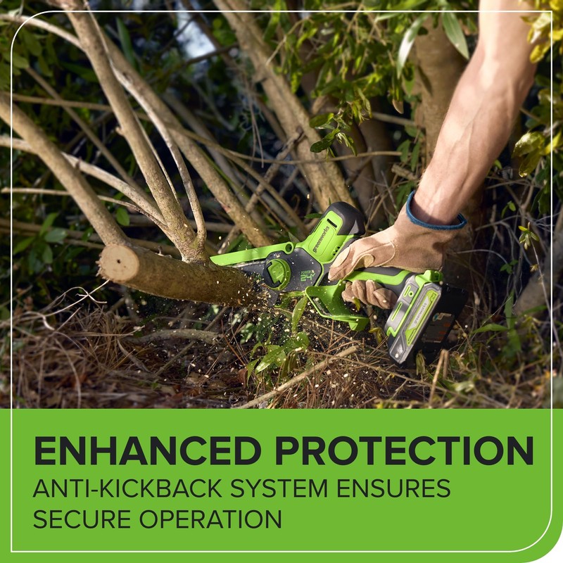Greenworks 24V 6in BL Pruning Saw w/Auto Oiler, (1) 2.0Ah