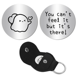 CREATCABIN Ghost Pocket Hug Token Long Distance Relationship Keepsake Engraved Stainless Steel Double Sided Pocket Token Coin with PU Leather Keychains for Friends Family Inspirational Gift 1.2Inch