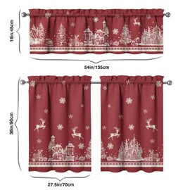 Christmas Kitchen Curtains and Valances Set of 3,Red Christmas Elk Snowflake Christmas Kitchen Decor, Winter Xmas Curtains and Valances Short Curtain Set for Kitchen Bedroom Holiday Decor 36 Inch