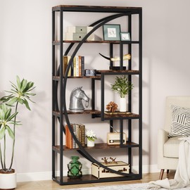 Tribesigns Bookshelf, Industrial 5-Tier Etagere Bookcase, 70.8 inch Tall Bookshelf with 8 Open Storage Shelf, Book Shelf Display Tack Shelving Unit for Home Office Living Room, Rustic Brown