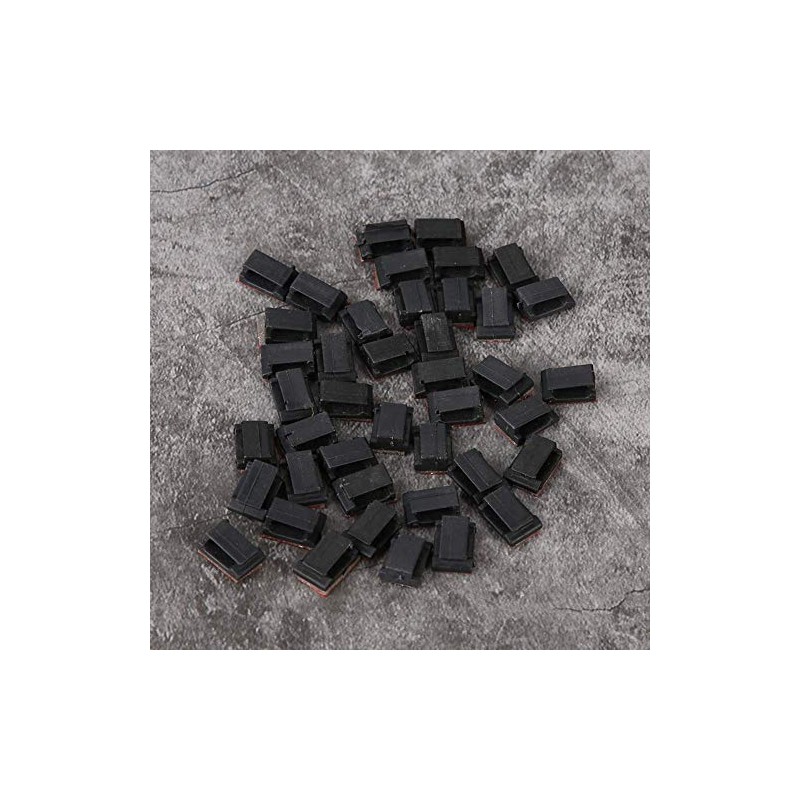 Clips Autoadhesivos para Organización de Cables, 40 Piezas, Negro, Plástico,