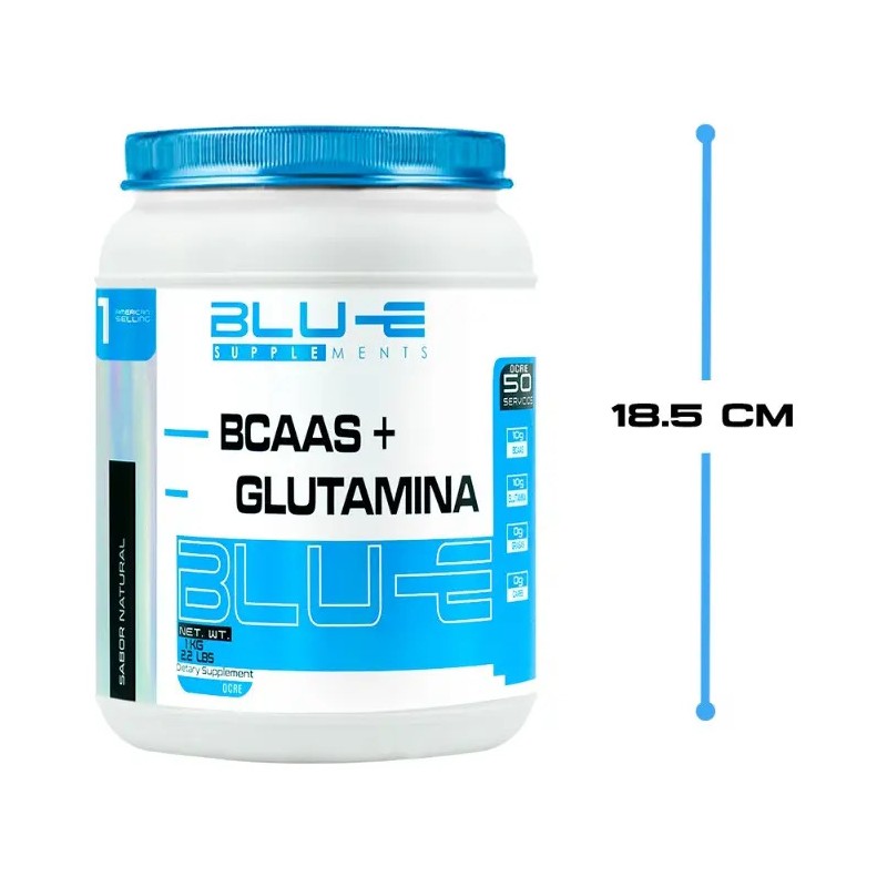 Blu-e Supplements BCAAs Glutamina Polvo Sabor Natural 1kg Aminoácidos