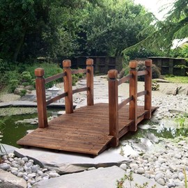 ZZZTWO Arch Garden Bridge, Anticorrosive Wooden Stained Finish Footbridge with Rails for Outside Length, Classic Decoration for Landscape, Backyard Creek Pond or Farm, Carbonization ColorBrown