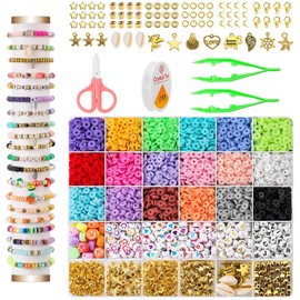 6000 Piece Polymer Clay Beads Bracelet Kit in 24 Vibrant Colors with Letter Beads Smiley face Beads and Charms Kit, Gifts for Teen Girls Ages 6-12