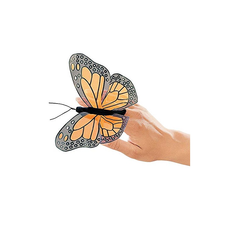 Folkmanis Mini Monarch Butterfly Finger Puppet, Orange, Black